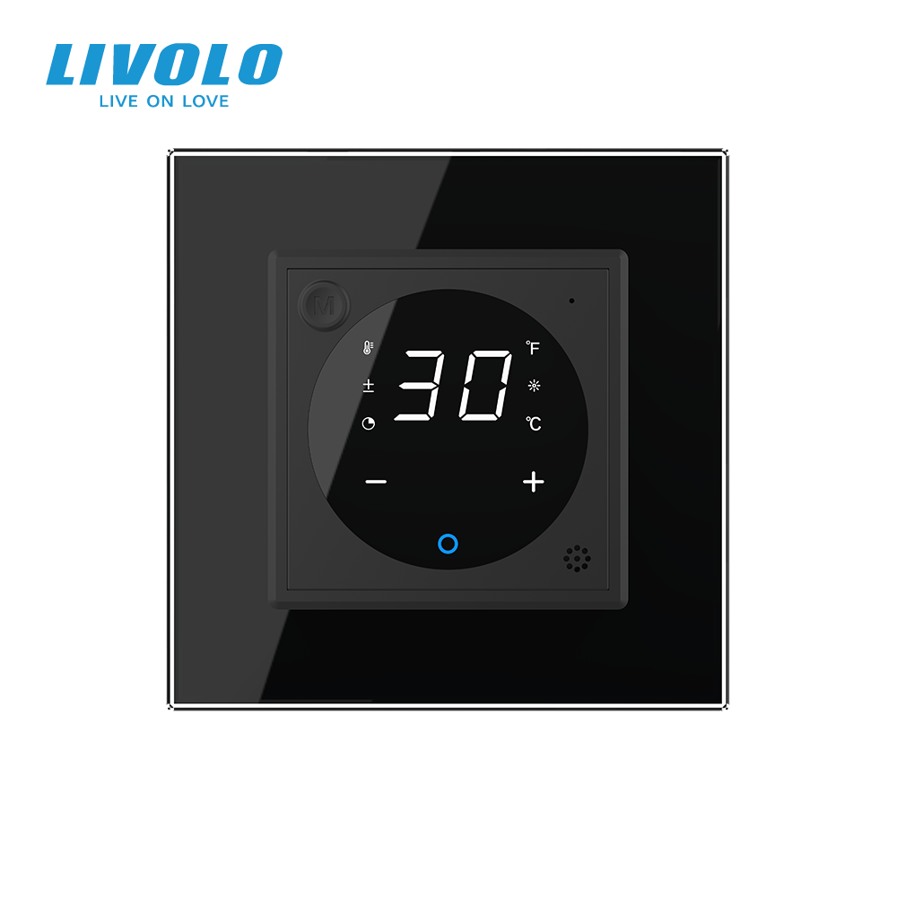 wi fi терморегулятор livolo для водяної теплої підлоги, чорний, скло wi fi терморегулятор livolo для водяної теплої підлоги, чорний, скло