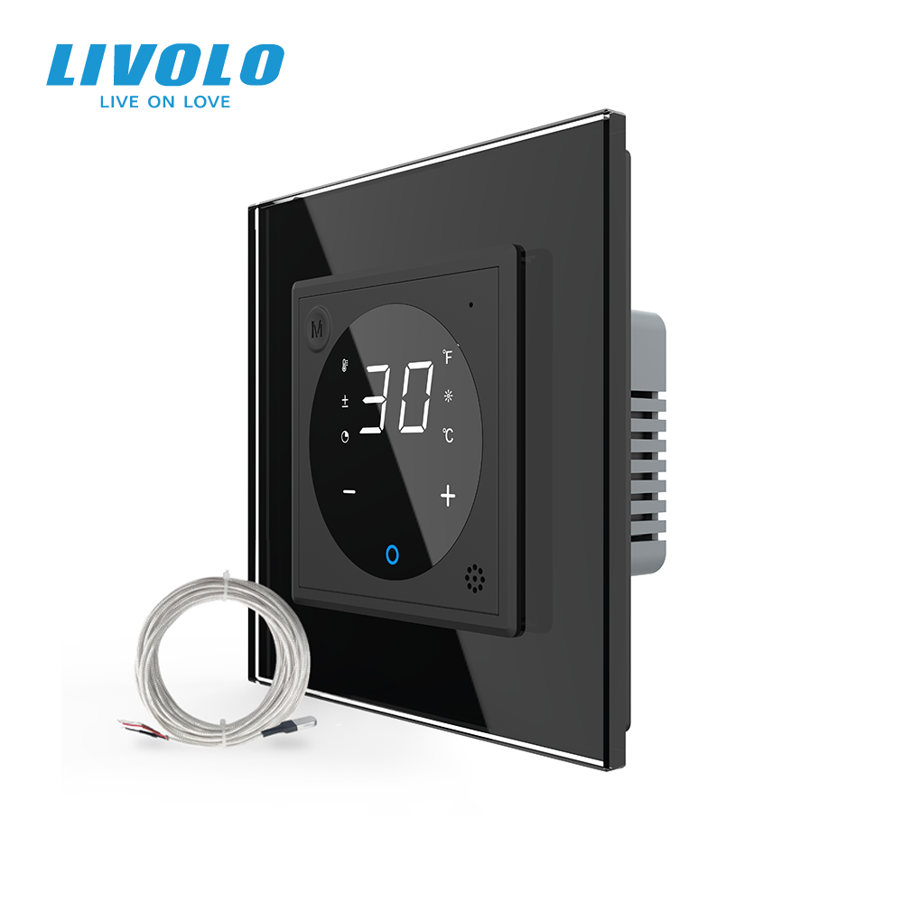 wi fi терморегулятор livolo для електричної теплої підлоги, чорний, скло wi fi терморегулятор livolo для електричної теплої підлоги, чорний, скло